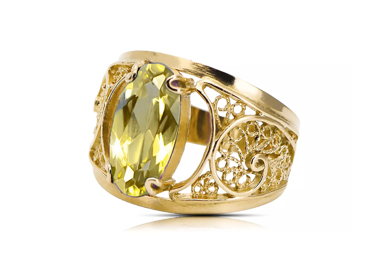 Каблучка Жовтий Перідо 14K Жовте золото Вінтаж прикраси vrc057y